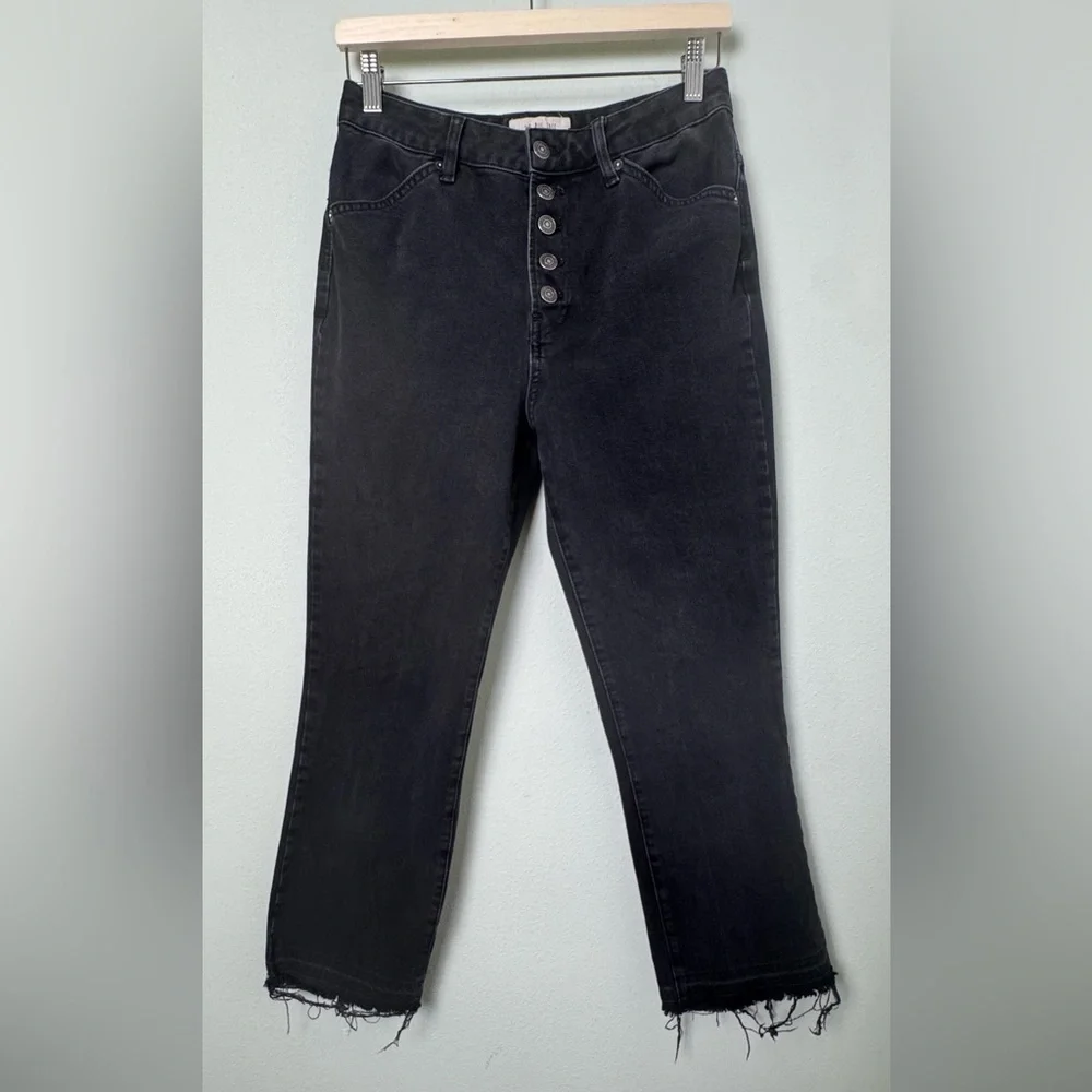 Free‎ People Jeans Dylan High Rise Bootcut Raw Hem Exposed Button Fly Size 28